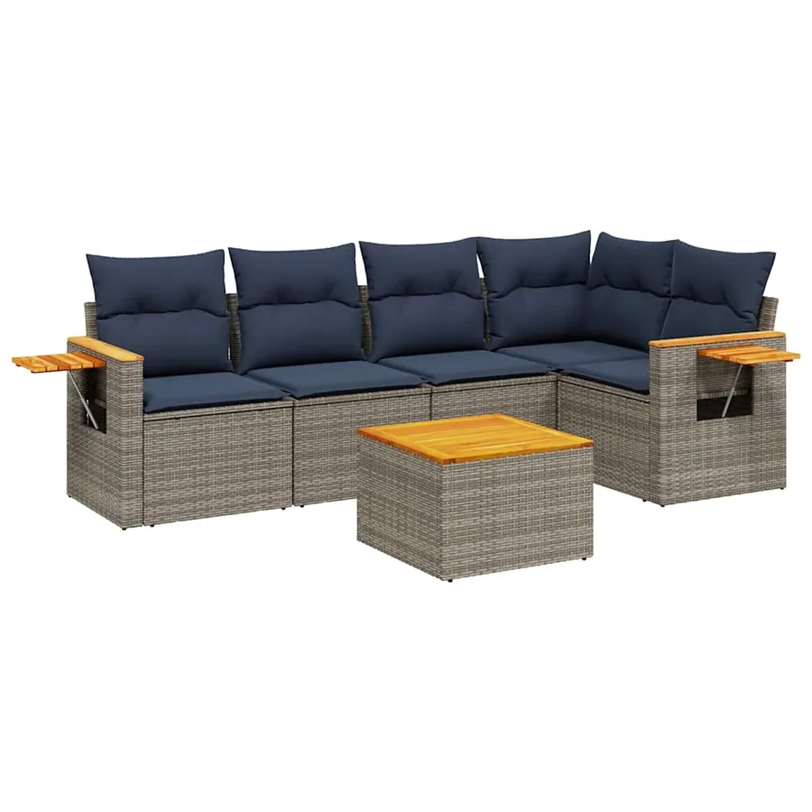 Salon de jardin 6 pcs avec coussins gris résine tressée - 2