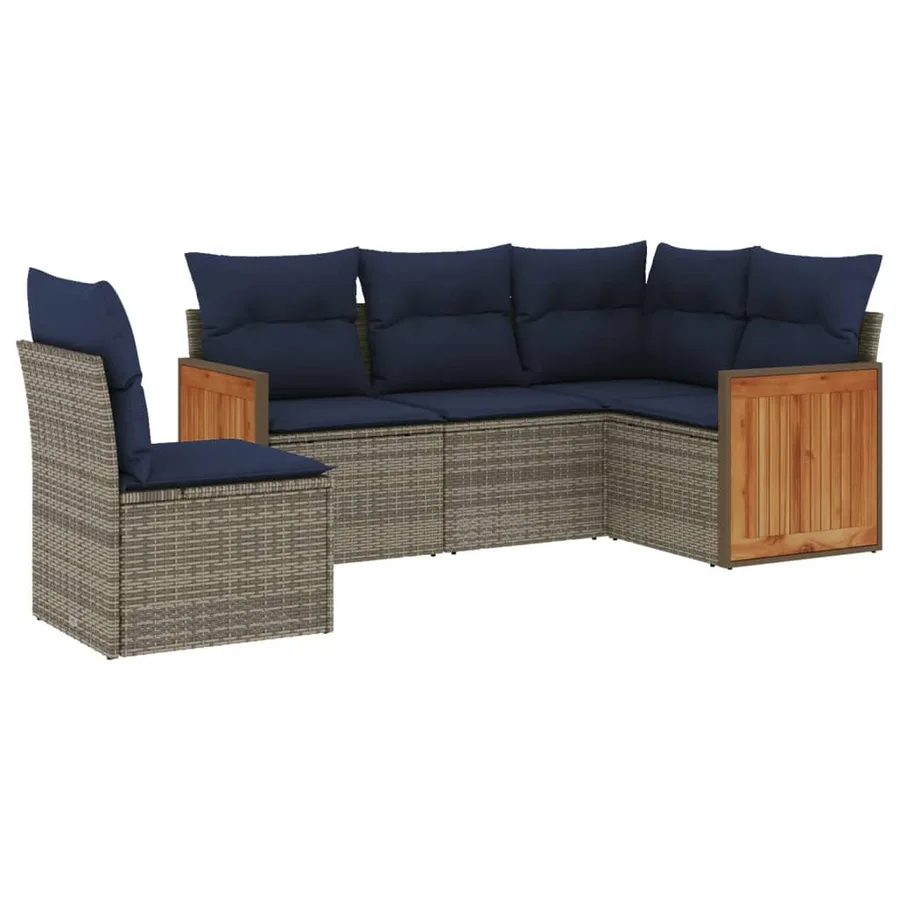 Ensemble de canapé de jardin 5 pcs avec coussins gris résine tressée - 2