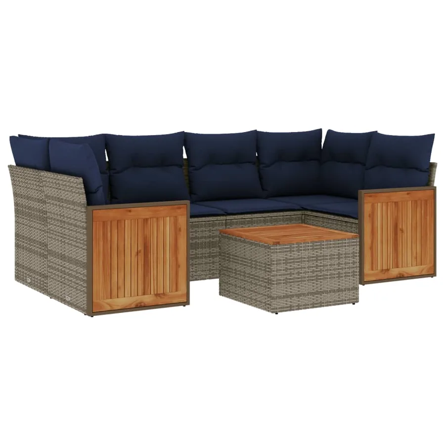 Ensemble de canapé de jardin 7 pcs avec coussins gris résine tressée - 2