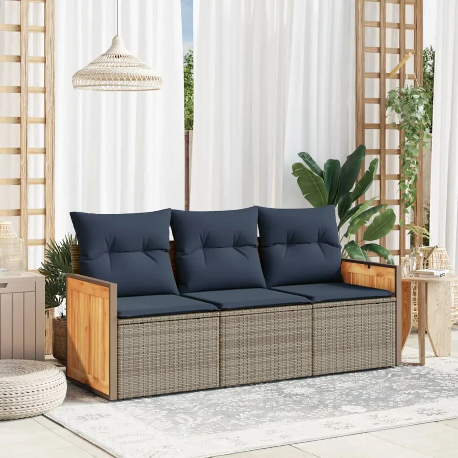 Ensemble de canapé de jardin 3 pcs avec coussins gris résine tressée