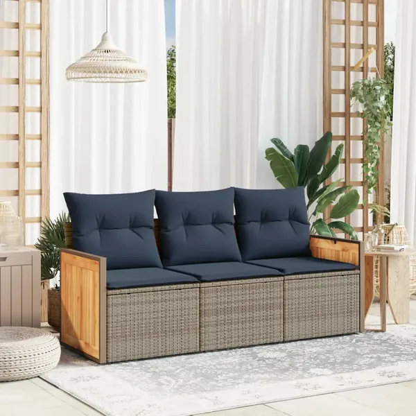 Ensemble de canapé de jardin 3 pcs avec coussins gris résine tressée
