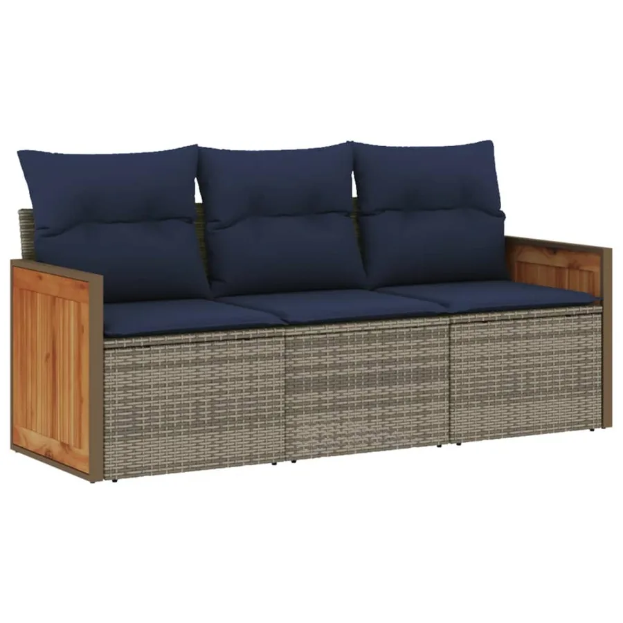 Ensemble de canapé de jardin 3 pcs avec coussins gris résine tressée - 2