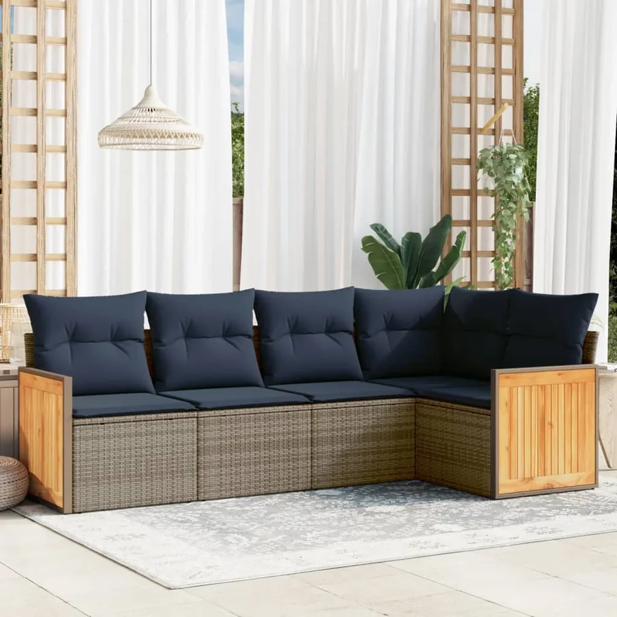 Ensemble de canapé de jardin 5 pcs avec coussins gris résine tressée