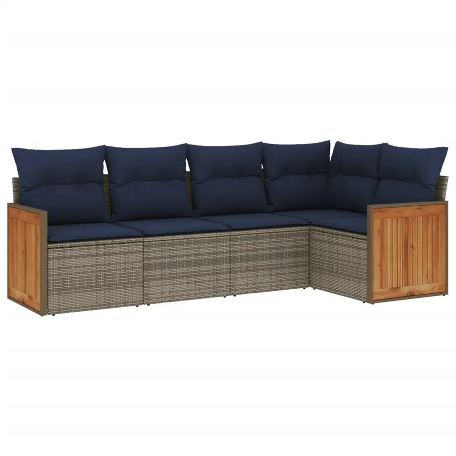 Ensemble de canapé de jardin 5 pcs avec coussins gris résine tressée - 2