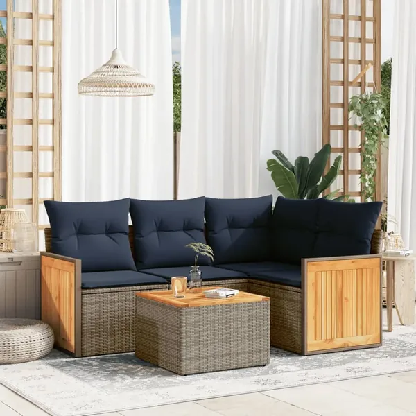 Ensemble de canapé de jardin 5 pcs avec coussins gris résine tressée