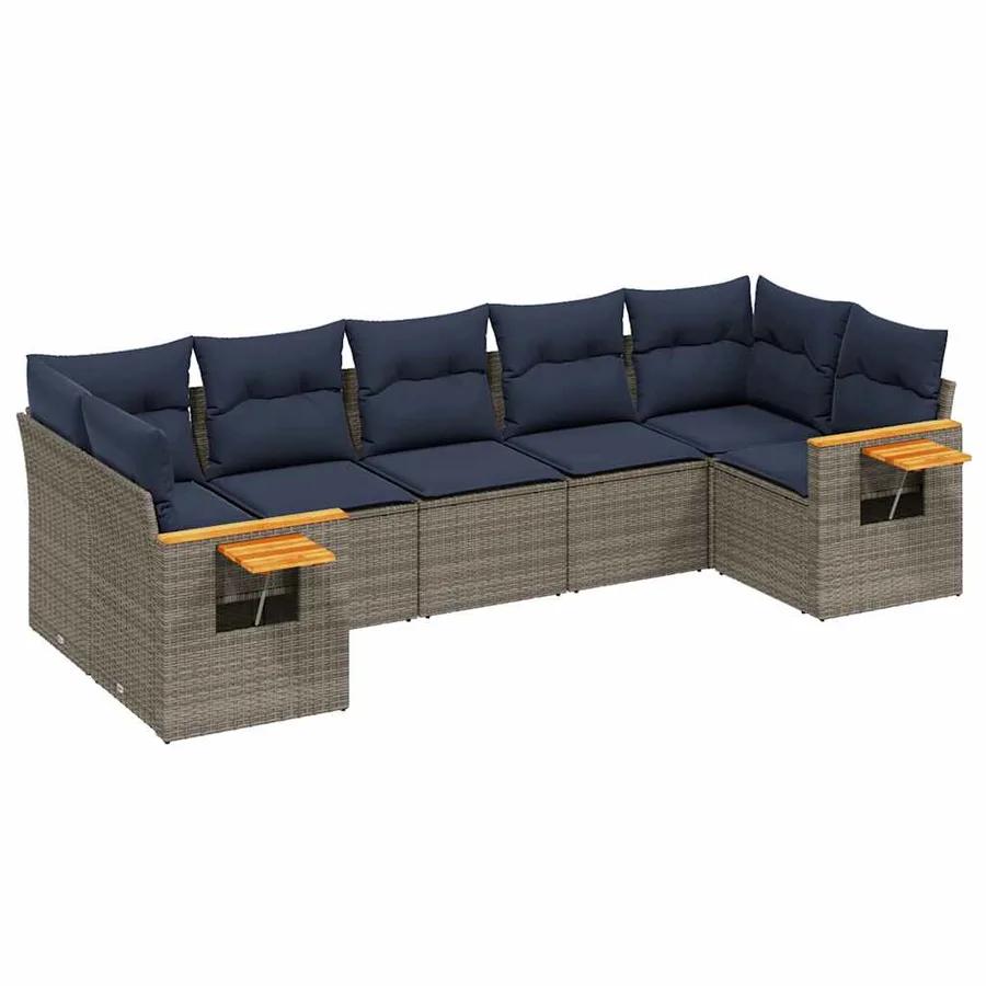 Salon de jardin 7 pcs avec coussins gris résine tressée - 2