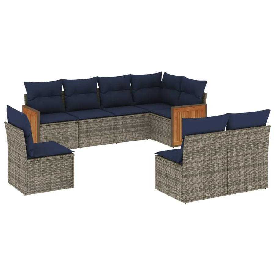 Ensemble de canapé de jardin 8 pcs avec coussins gris résine tressée - 2
