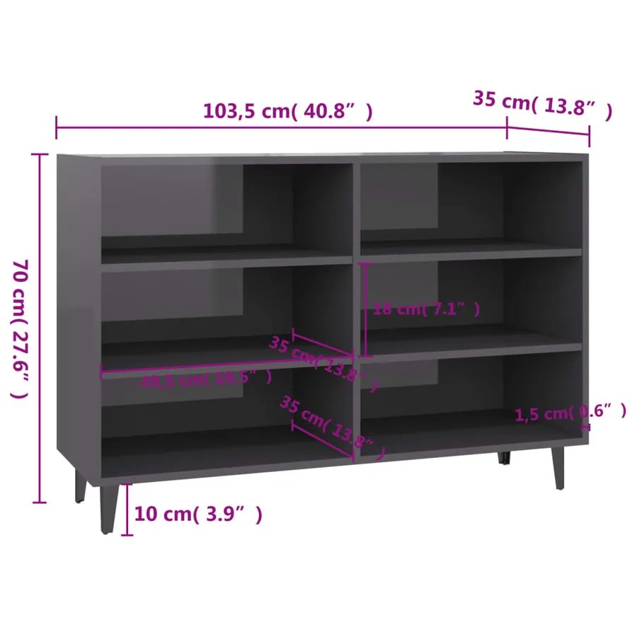 Buffet gris brillant 103,5x35x70 cm bois d'ingénierie - 6