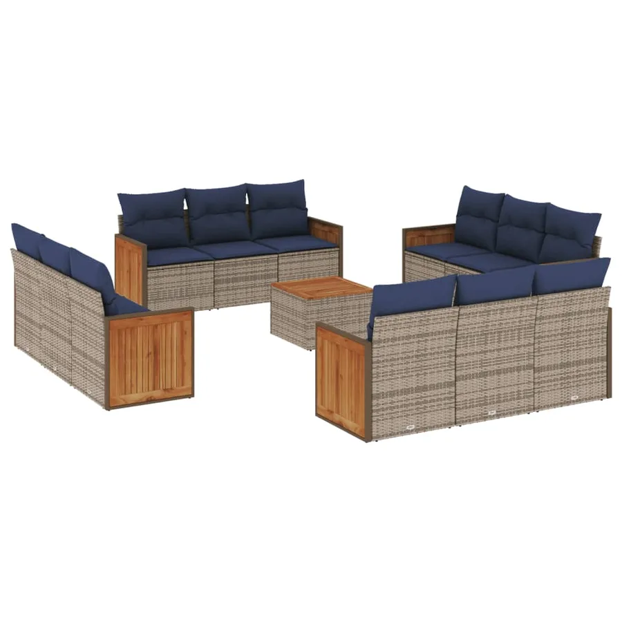 Ensemble de canapé de jardin 13 pcs avec coussins gris résine tressée - 2