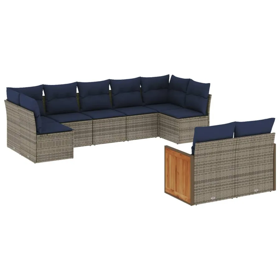 Ensemble de canapé de jardin 9 pcs avec coussins gris résine tressée - 2