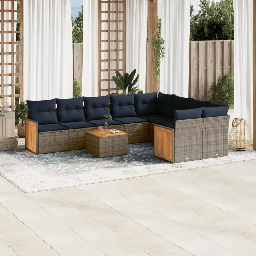 Ensemble de canapé de jardin 10 pcs avec coussins gris résine tressée