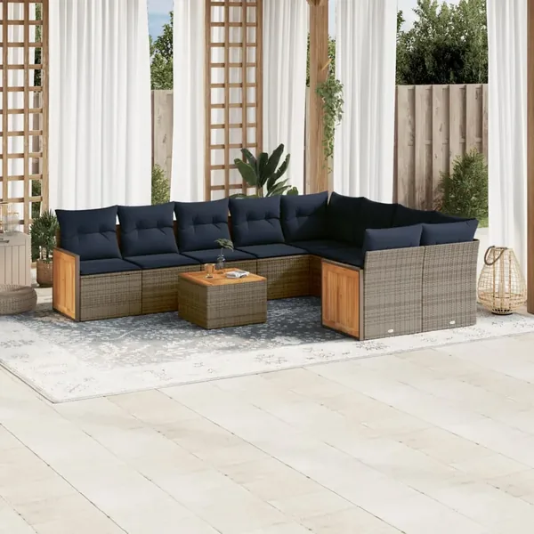 Ensemble de canapé de jardin 10 pcs avec coussins gris résine tressée