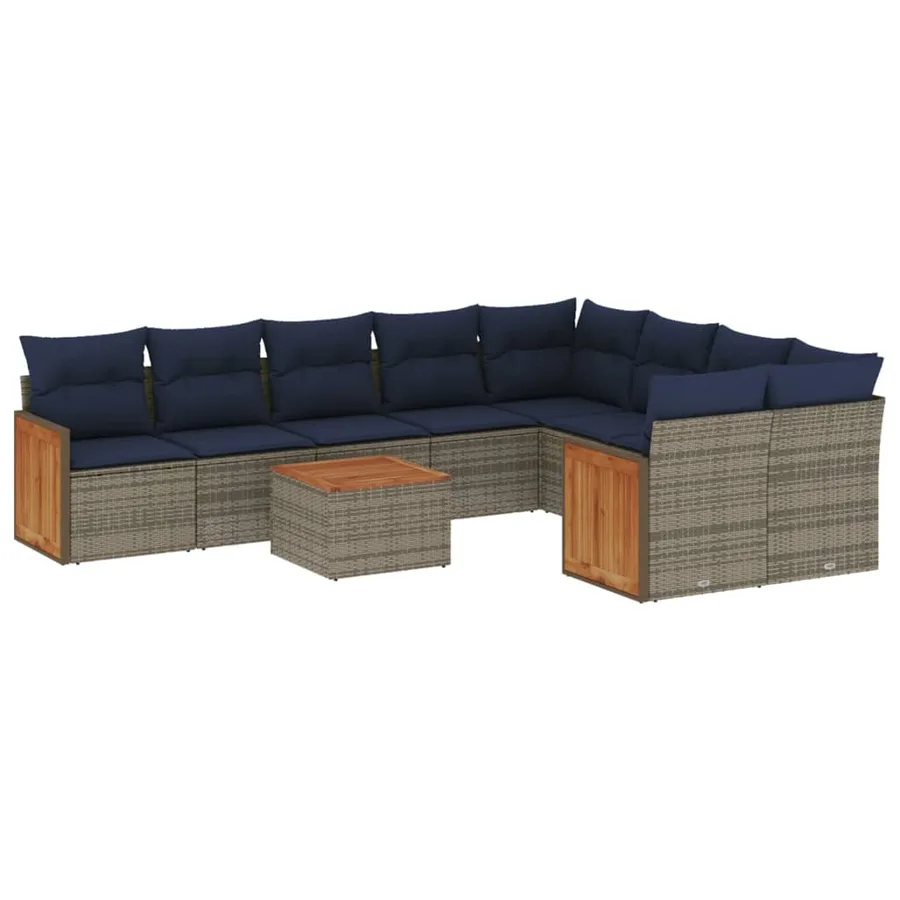 Ensemble de canapé de jardin 10 pcs avec coussins gris résine tressée - 2