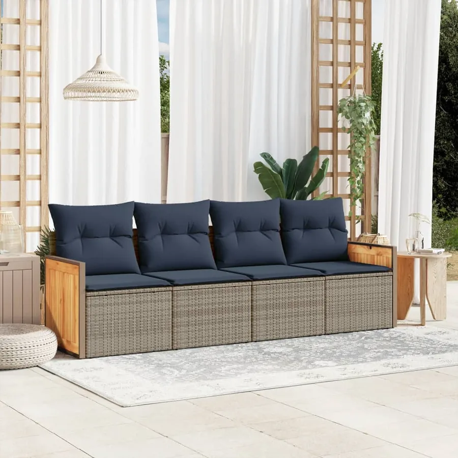 Ensemble de canapé de jardin 4 pcs avec coussins gris résine tressée