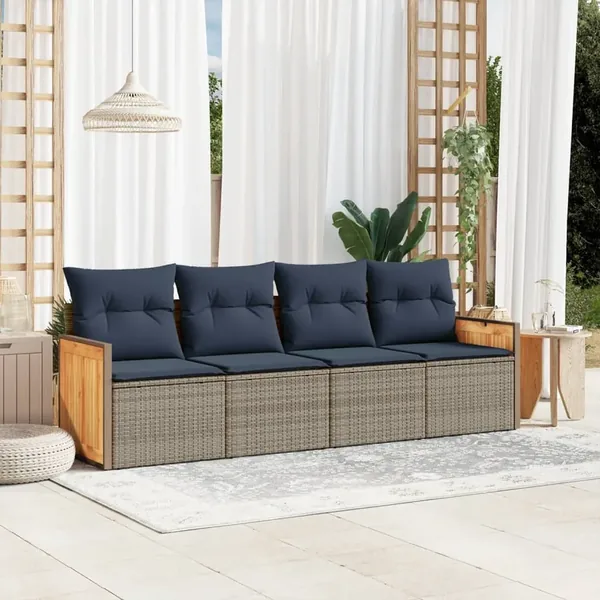 Ensemble de canapé de jardin 4 pcs avec coussins gris résine tressée