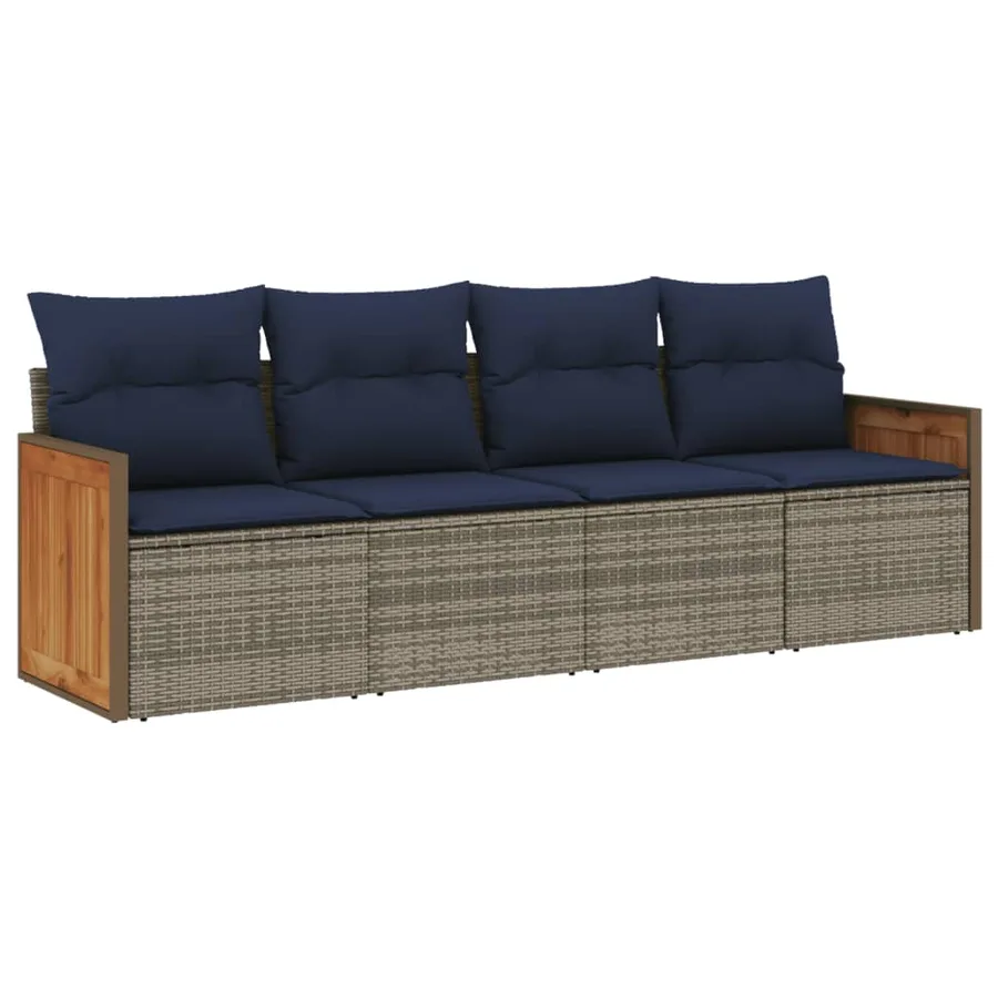 Ensemble de canapé de jardin 4 pcs avec coussins gris résine tressée - 2