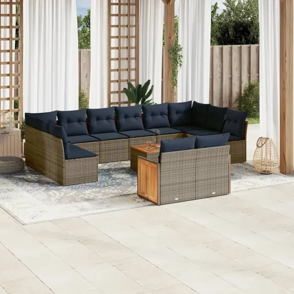 Ensemble de canapé de jardin 12 pcs avec coussins gris résine tressée