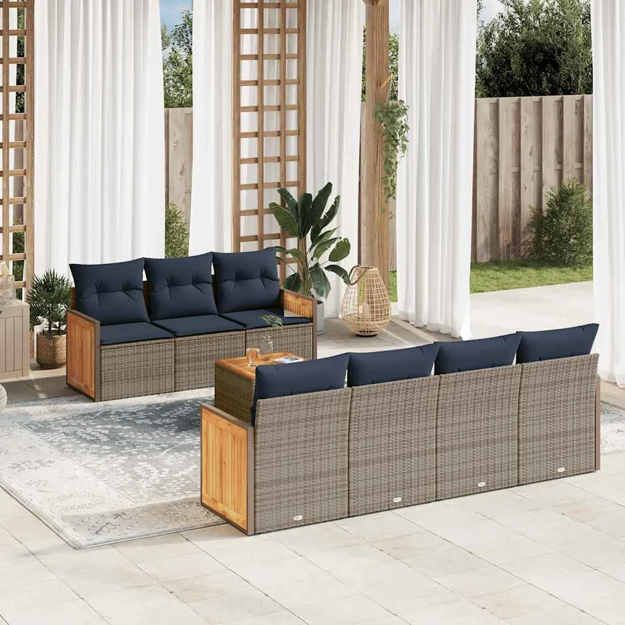 Ensemble de canapé de jardin 8 pcs avec coussins gris résine tressée