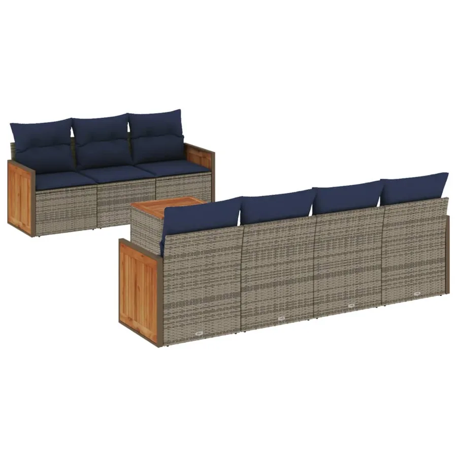 Ensemble de canapé de jardin 8 pcs avec coussins gris résine tressée - 2