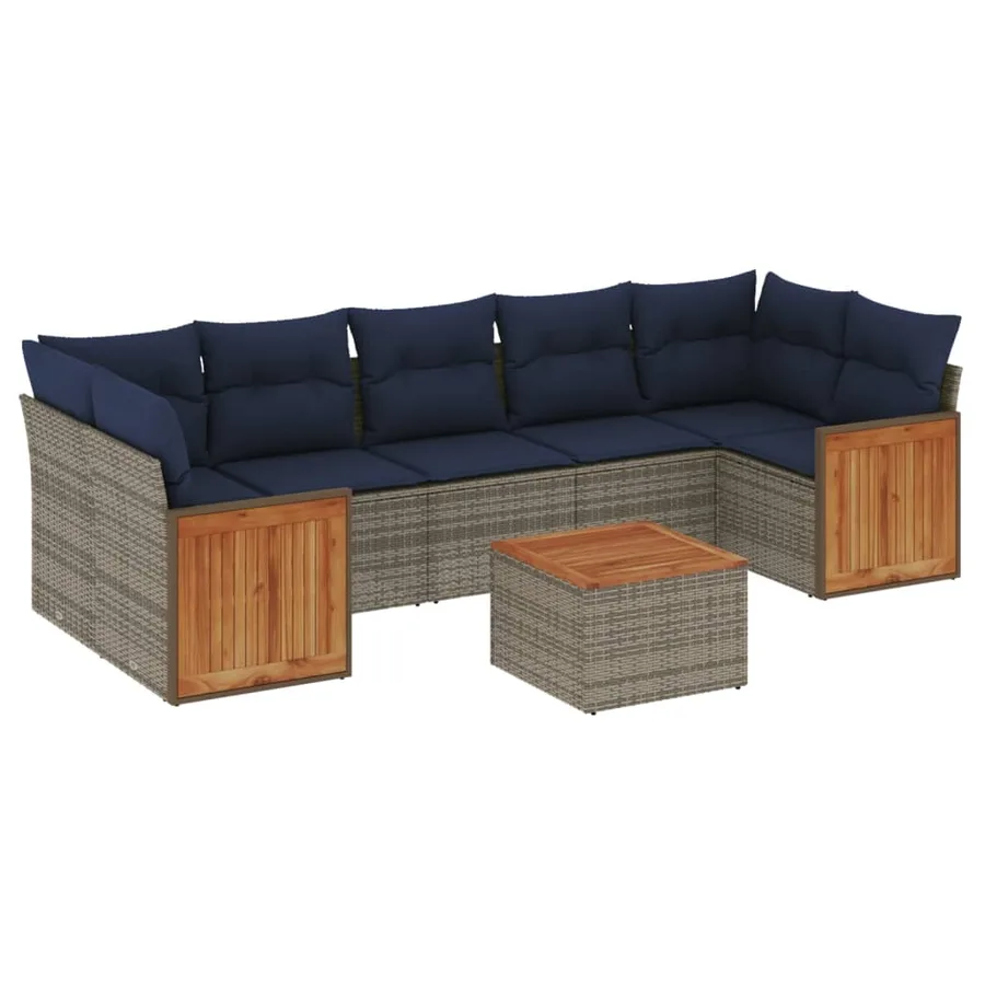 Ensemble de canapé de jardin 8 pcs avec coussins gris résine tressée - 2
