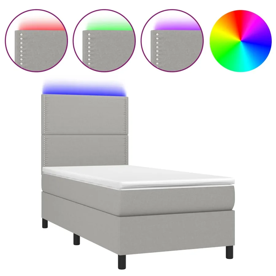 Sommier à lattes de lit avec matelas et LED Gris clair 90x190cm - 2