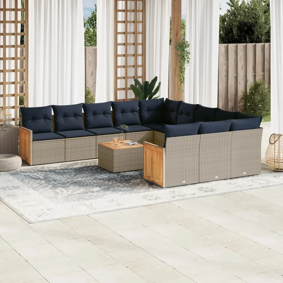 Ensemble de canapé de jardin 12 pcs avec coussins gris résine tressée