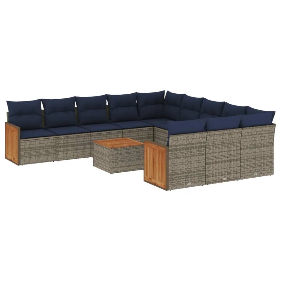 Ensemble de canapé de jardin 12 pcs avec coussins gris résine tressée - 2