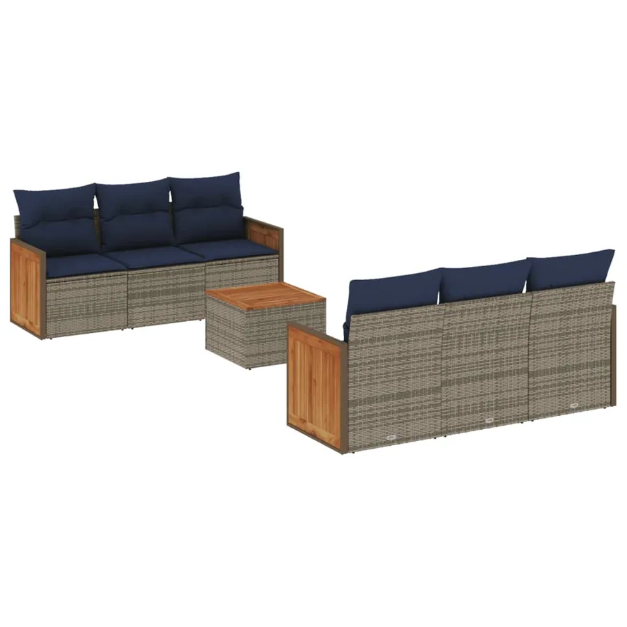 Ensemble de canapé de jardin 7 pcs avec coussins gris résine tressée - 2