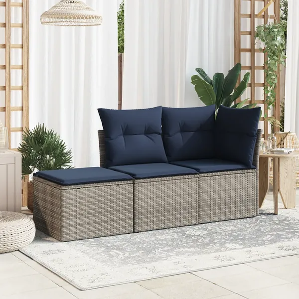 Tabouret de Jardin avec coussin Gris 55 x 55 x 37 cm polyrotin