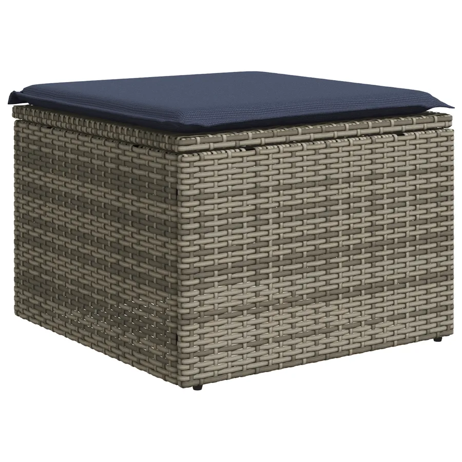 Tabouret de Jardin avec coussin Gris 55 x 55 x 37 cm polyrotin - 2