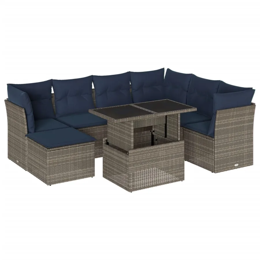 Ensemble de canapé de jardin 8 pcs avec coussins gris résine tressée - 2