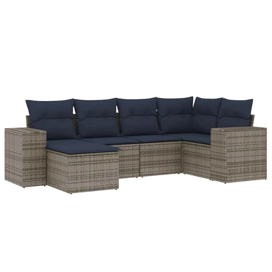 Ensemble de canapé de jardin 6 pcs avec coussins gris résine tressée - 2