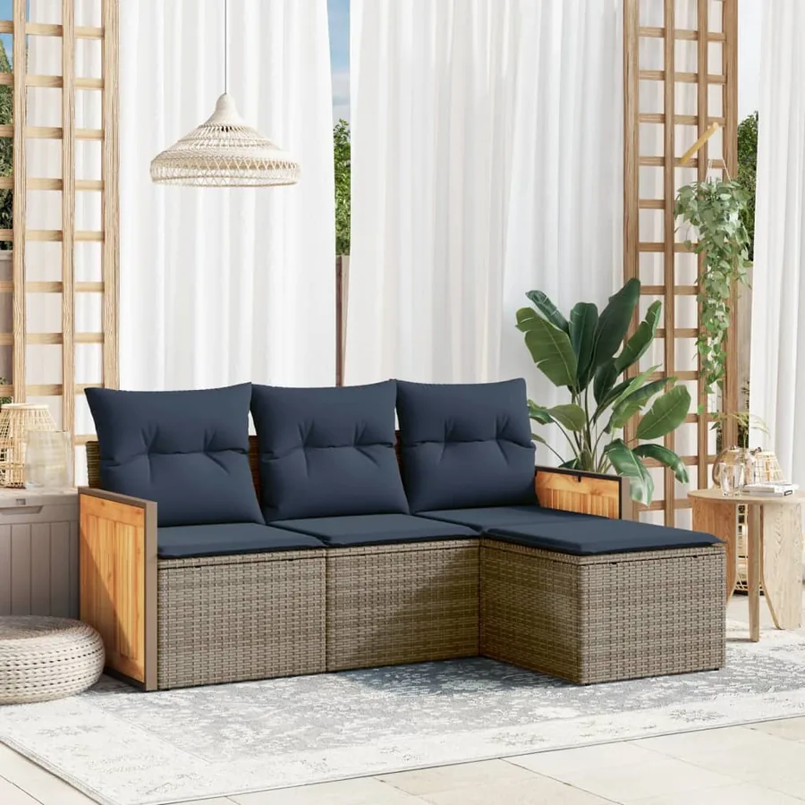Ensemble de canapé de jardin 4 pcs avec coussins gris résine tressée