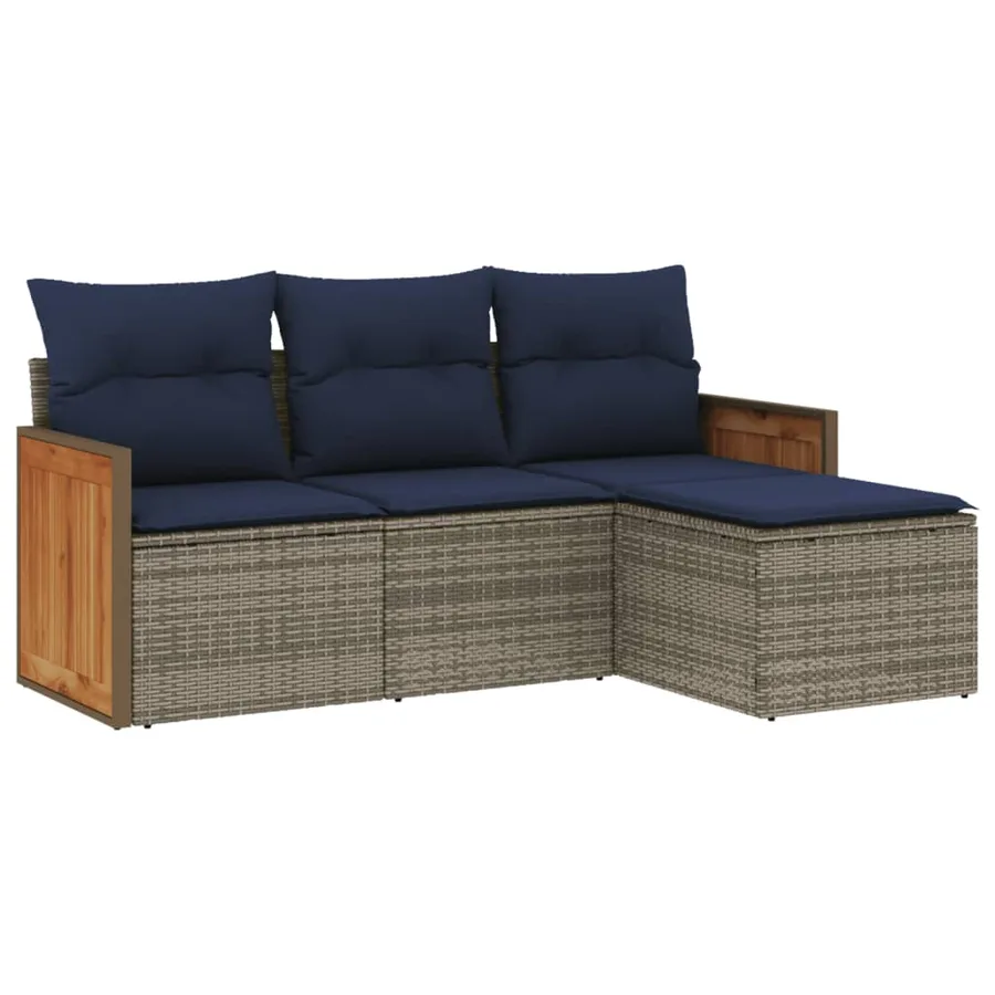 Ensemble de canapé de jardin 4 pcs avec coussins gris résine tressée - 2