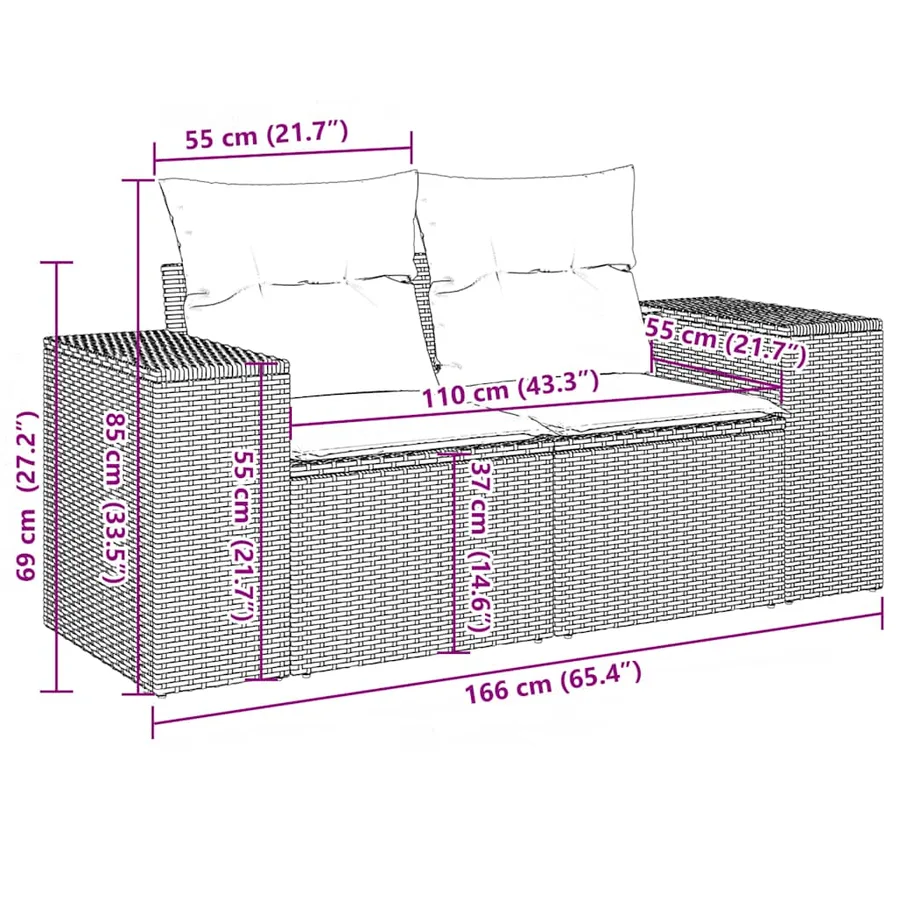 Ensemble de canapé de jardin 8 pcs avec coussins gris résine tressée - 16