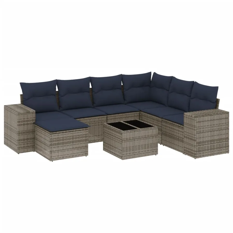 Ensemble de canapé de jardin 8 pcs avec coussins gris résine tressée - 2