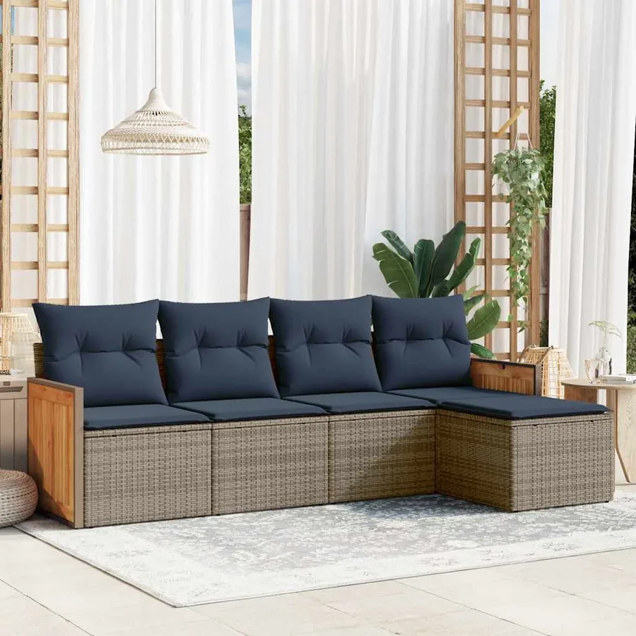Ensemble de canapé de jardin 5 pcs avec coussins gris résine tressée