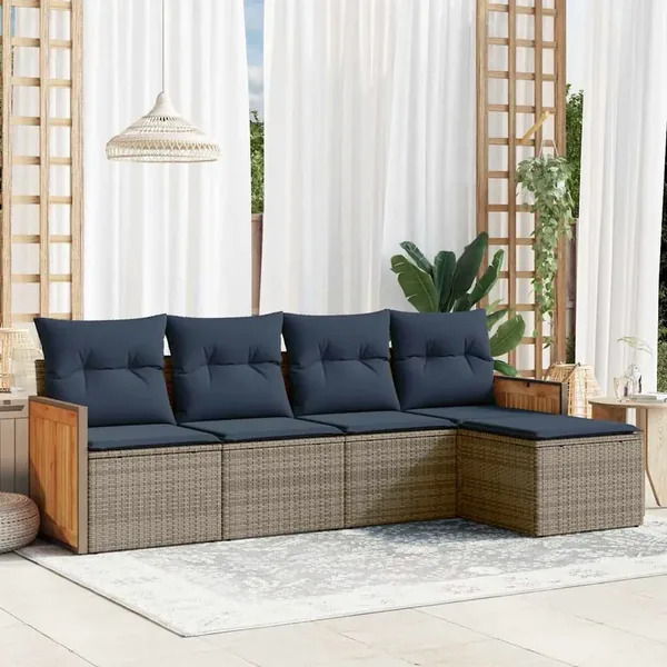 Ensemble de canapé de jardin 5 pcs avec coussins gris résine tressée