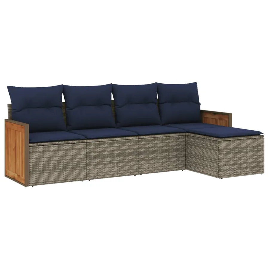 Ensemble de canapé de jardin 5 pcs avec coussins gris résine tressée - 2