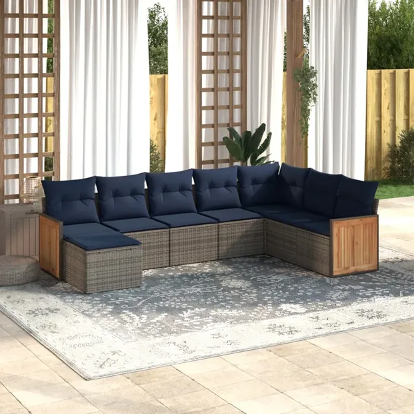 Ensemble de canapé de jardin 8 pcs avec coussins gris résine tressée
