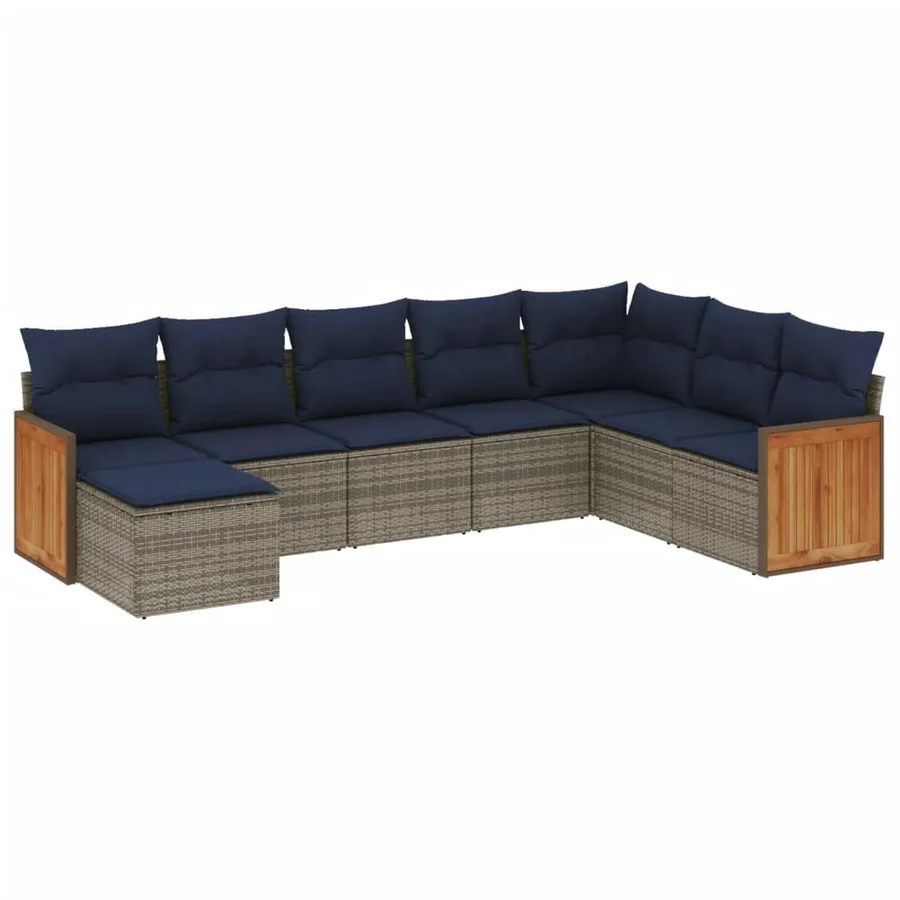 Ensemble de canapé de jardin 8 pcs avec coussins gris résine tressée - 2