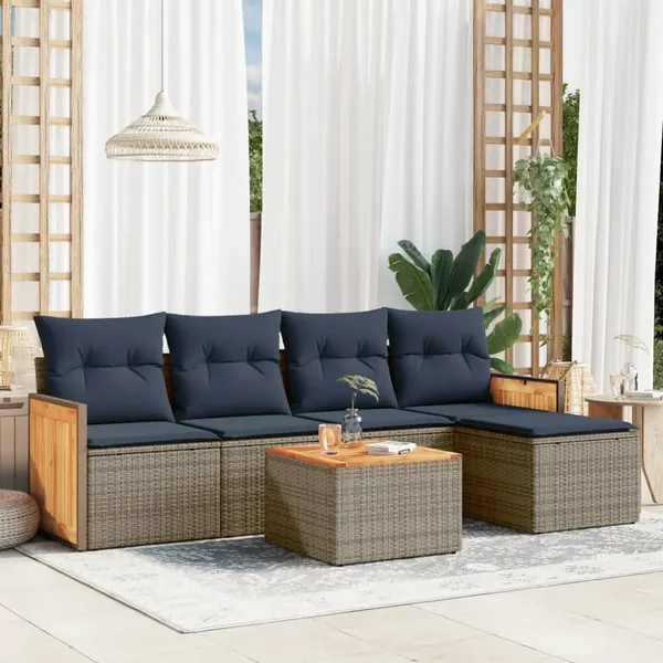 Ensemble de canapé de jardin 6 pcs avec coussins gris résine tressée