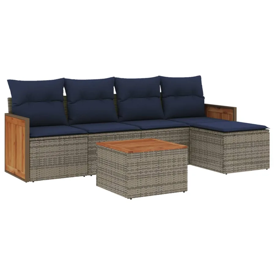 Ensemble de canapé de jardin 6 pcs avec coussins gris résine tressée - 2