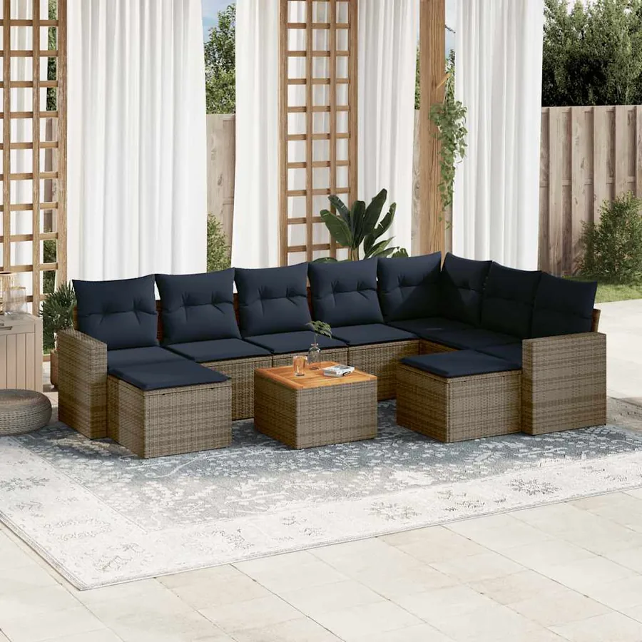 Ensemble de canapé de jardin 10 pcs avec coussins gris résine tressée