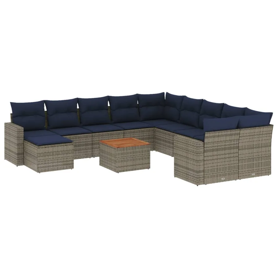 Ensemble de canapé de jardin 14 pcs avec coussins gris résine tressée - 2