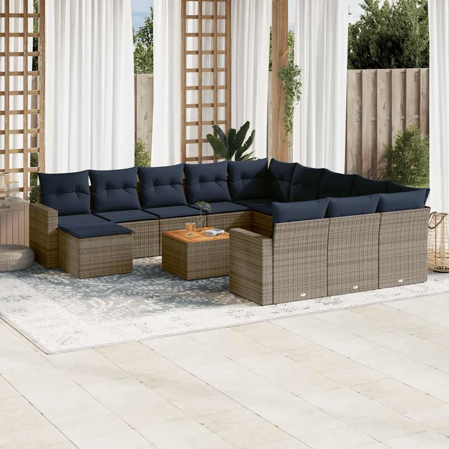 Ensemble de canapé de jardin 13 pcs avec coussins gris résine tressée