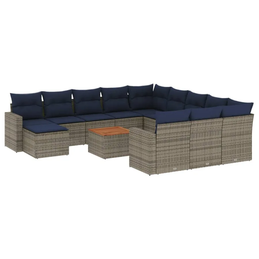 Ensemble de canapé de jardin 13 pcs avec coussins gris résine tressée - 2