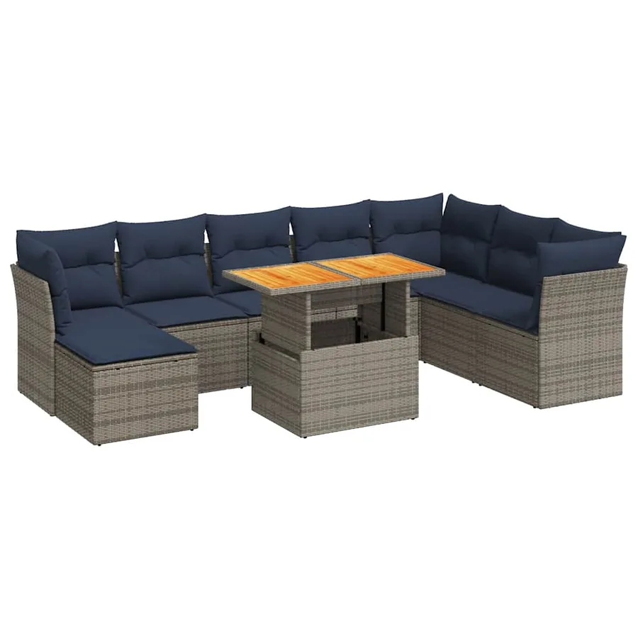 Salon de jardin 6 pcs avec coussins gris résine tressée - 2