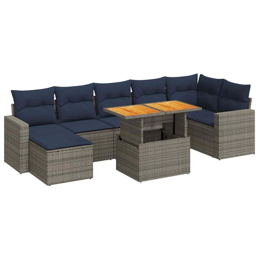 Salon de jardin 8 pcs avec coussins gris résine tressée - 2