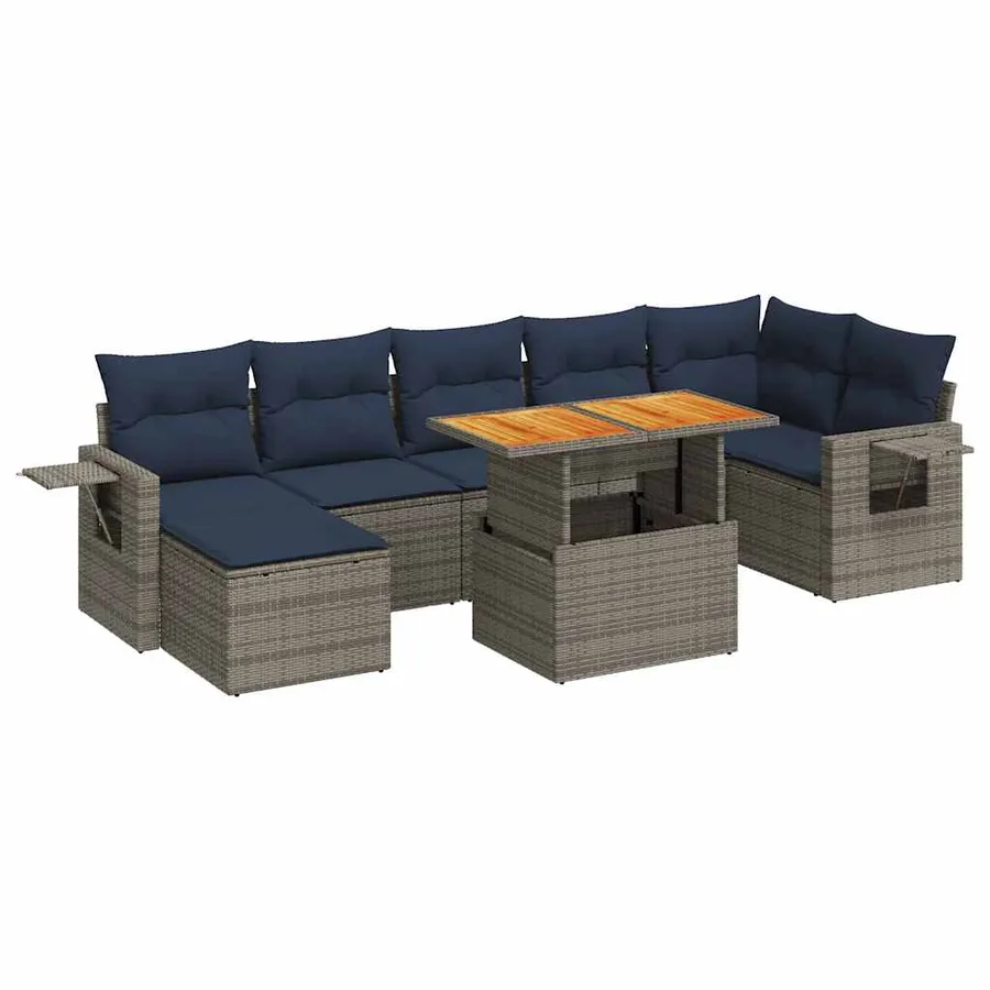 Salon de jardin 8 pcs avec coussins gris résine tressée - 2